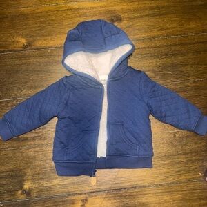 Simple Navy Quilted Hooded Jacket with Cream Sherpa Lining